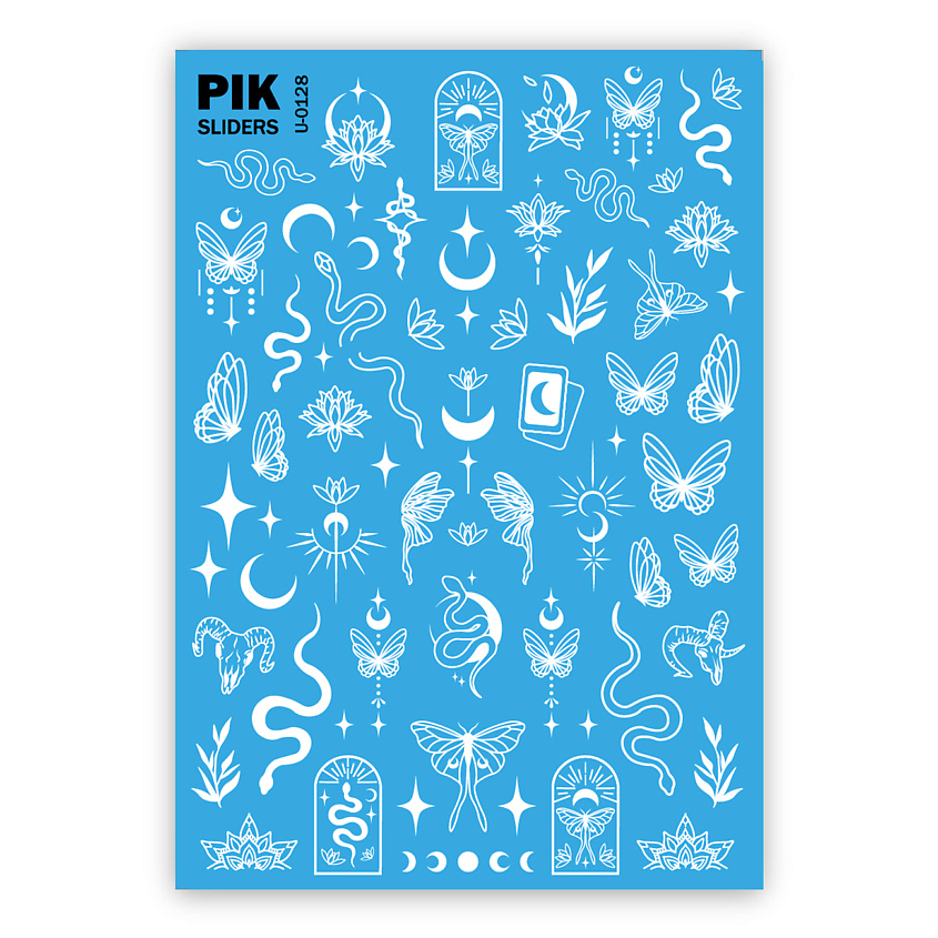 Изображение товара Подарочный набор слайдеров для ногтей PIK P-128 Белые змеи и бабочки 1 шт