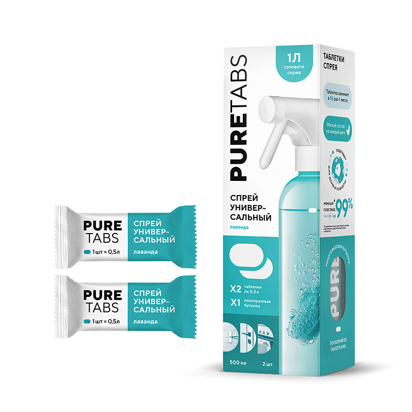 Изображение товара PURETABS Спрей универсальный — бутылка и 2 таблетки, Бутылка и 2 таб по 0,5л (1л)