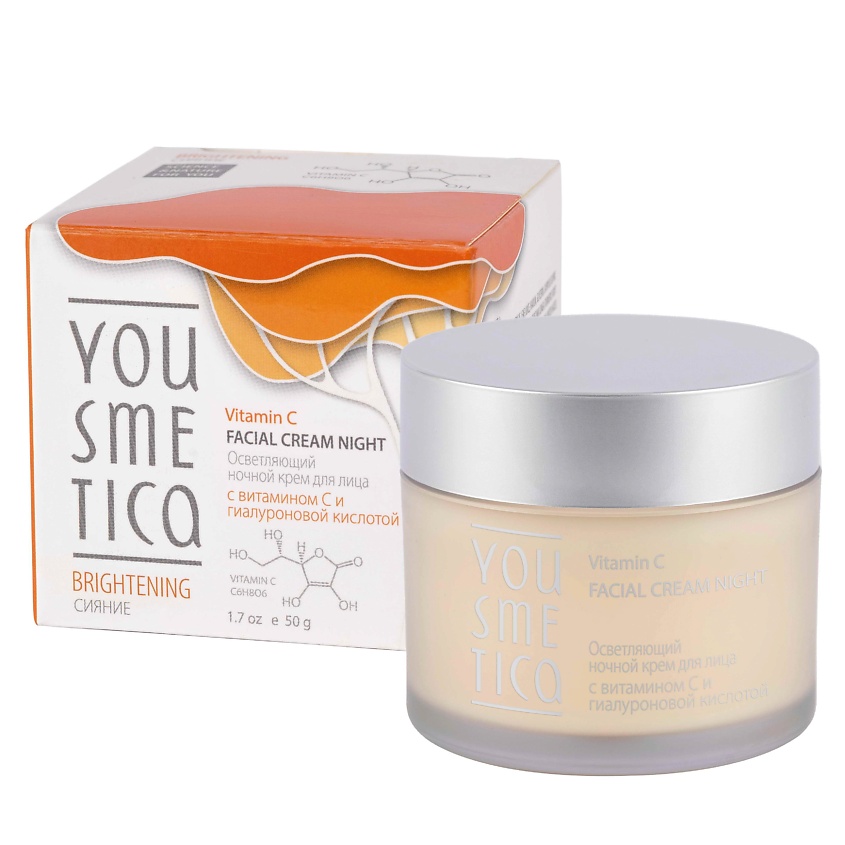 Изображение товара YOUSMETICA Осветляющий ночной крем для лица с витамином С и гиалуроновой кислотой, 50 гр