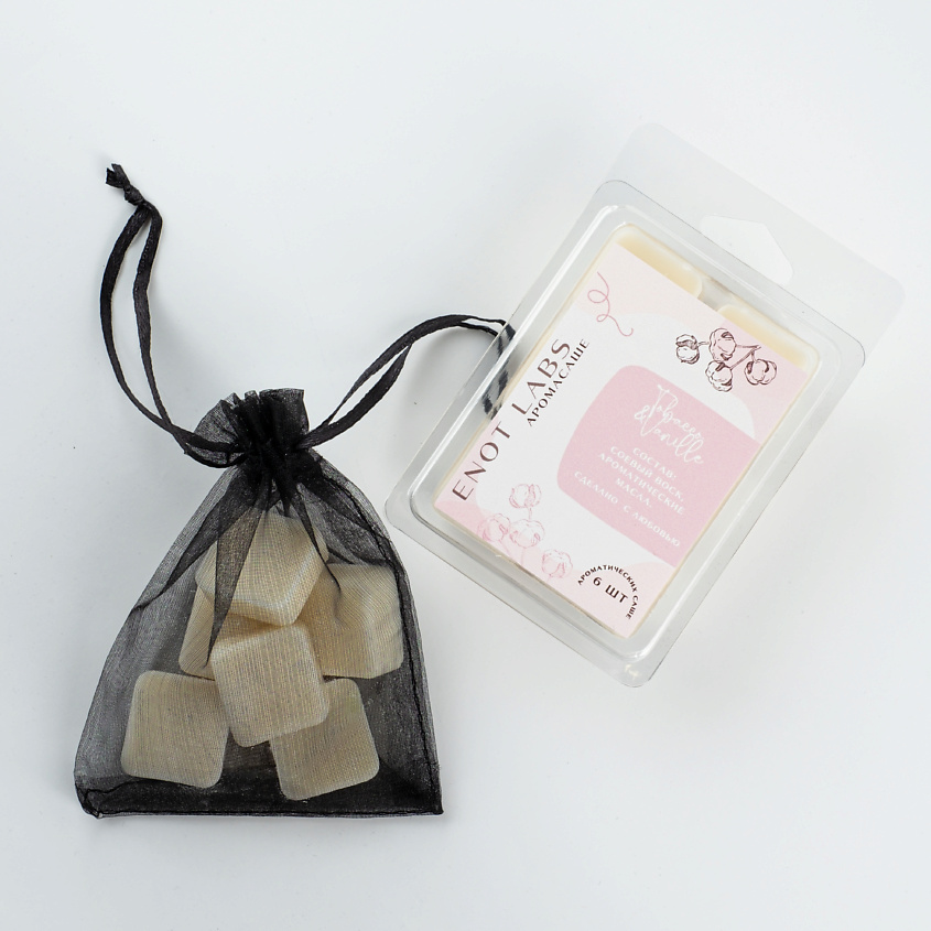 Изображение товара ENOT LABS Ароматическое саше для белья в шкаф, Ароматическое саше для белья в шкаф Tabbaco Vanilla 6 кубиков, мешочек из арганзы