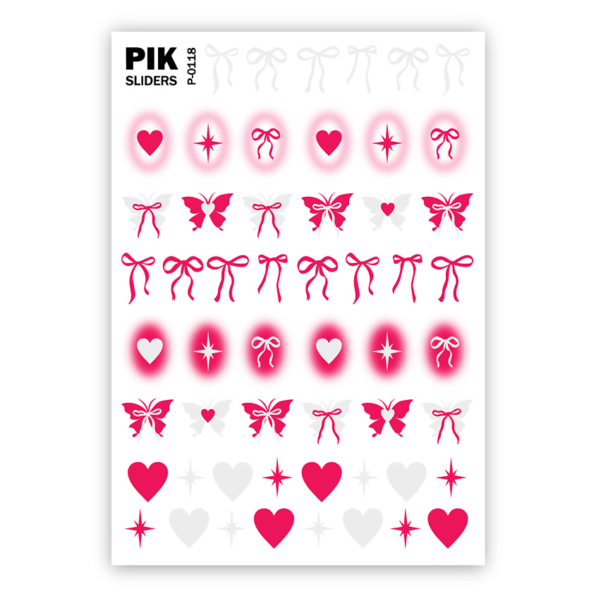 Изображение товара PIK Слайдеры для ногтей P-118 Бантики и сердечки, 1 шт.