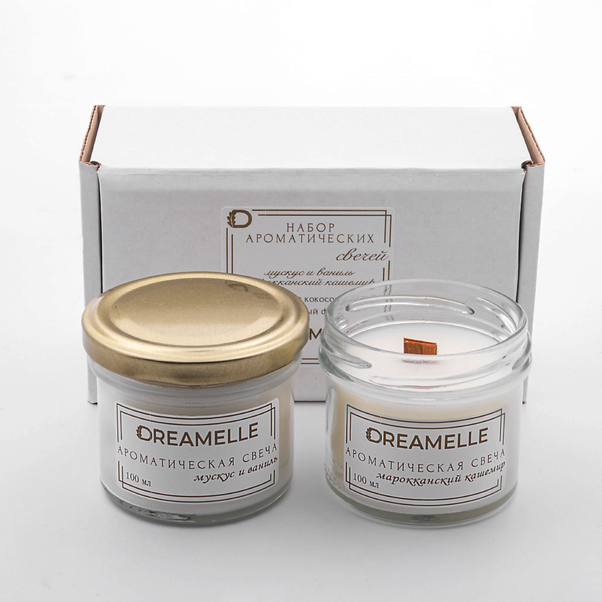 Изображение товара DREAMELLE Набор ароматических свечей, Марокканский кашемир / Мускус и ваниль. 2 шт по 100 мл