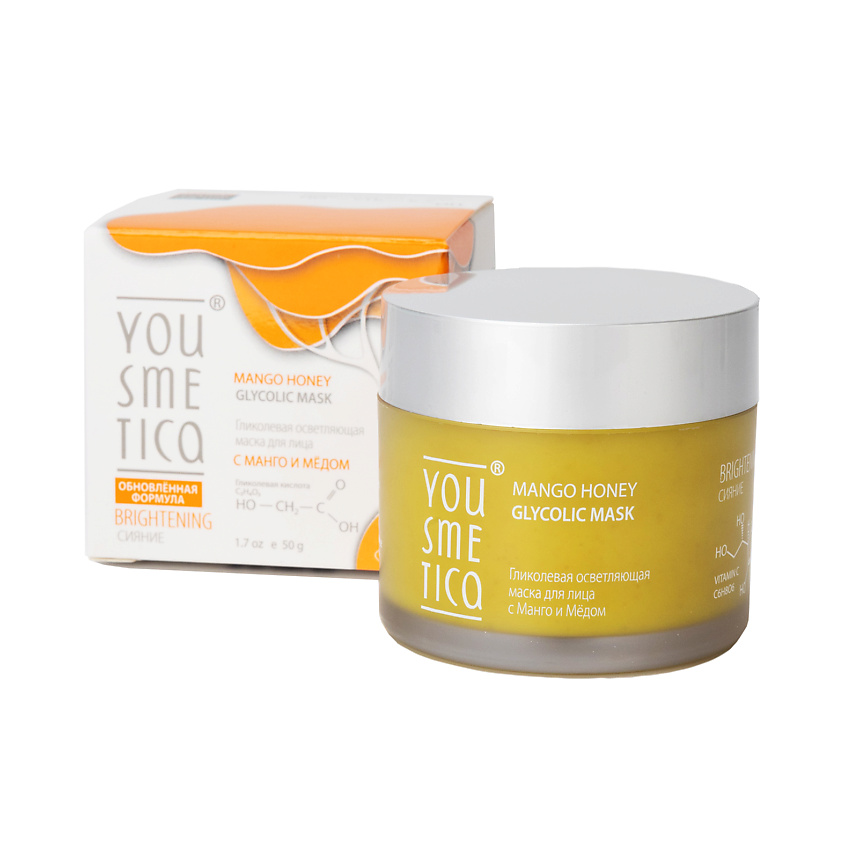 Изображение товара YOUSMETICA Гликолевая осветляющая маска для лица с Манго и Мёдом, 50 гр