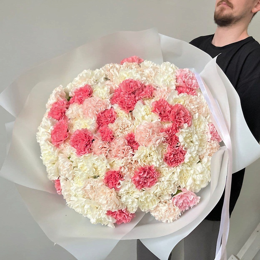 Изображение товара Букет из 101 диантуса с атласной лентой и упаковкой MY MOMENT