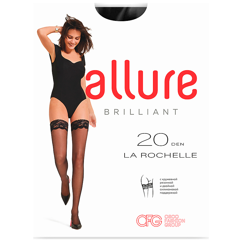 Изображение товара ALLURE женские чулки 20 ден La Rochelle nero с кружевной резинкой и силиконовой поддержкой