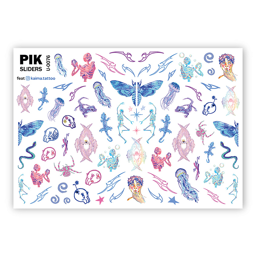 Изображение товара PIK Слайдеры для ногтей P-076 Тату и скелетики, 1 шт.