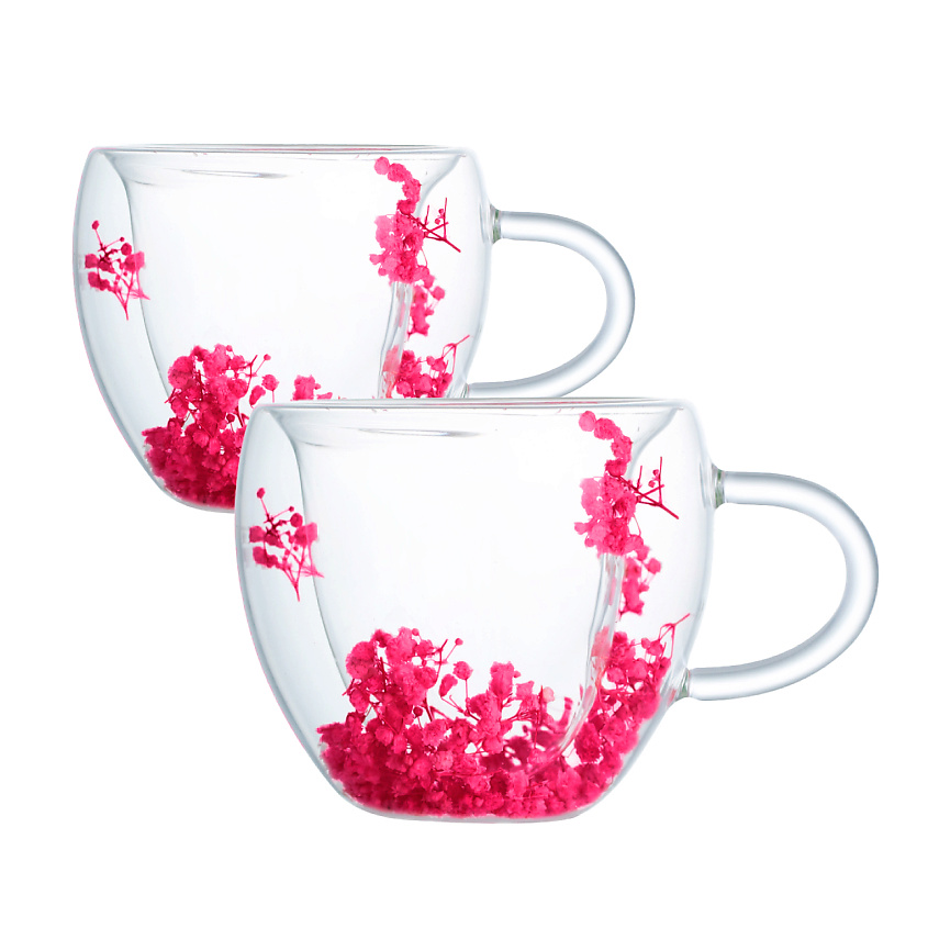 Изображение товара MANDARIN DECOR Кружка для чая и кофе с двойными стенками и дном, цвет: розовый; 2 шт.; 300 мл