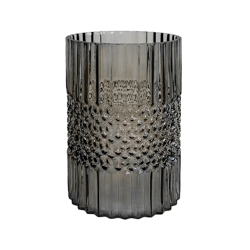 Изображение товара MANDARIN DECOR Стеклянная ваза для цветов и сухоцветов декор дома, 20 см; цвет: серый