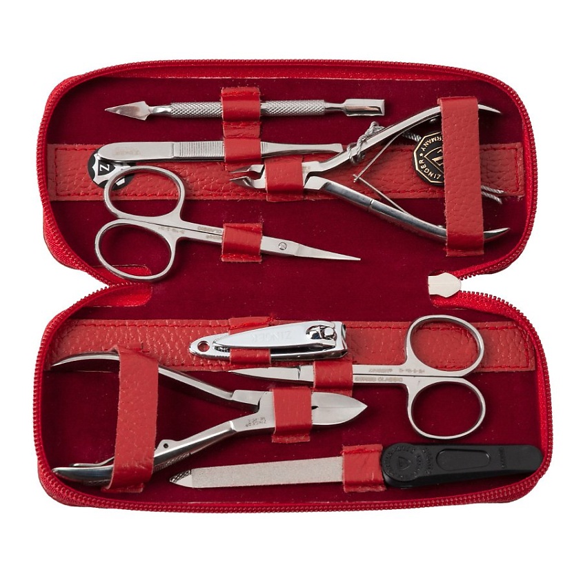 Изображение товара Маникюрный набор Zinger MS-71061 8 предметов на молнии красный для ухода за ногтями