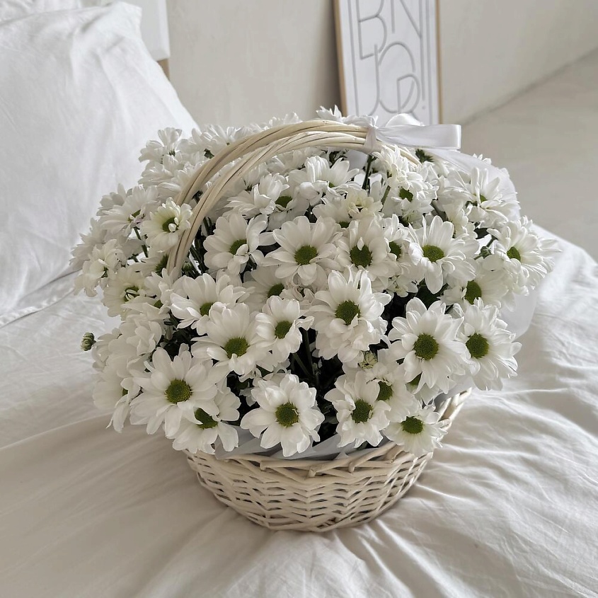 Изображение товара МY MOMENT Корзина с ромашковыми хризантемами , 1 шт., свежие цветы и корзина