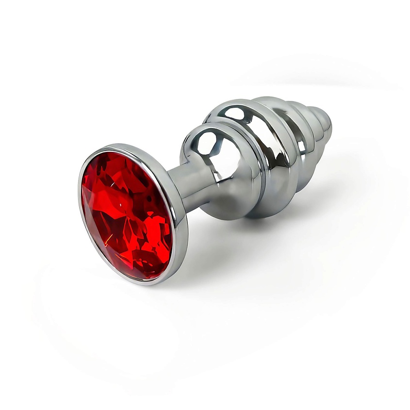Изображение товара LE FRIVOLE Анальная пробка металлическая ребристая с красным кристаллом Fantasy Toys, 1 шт.