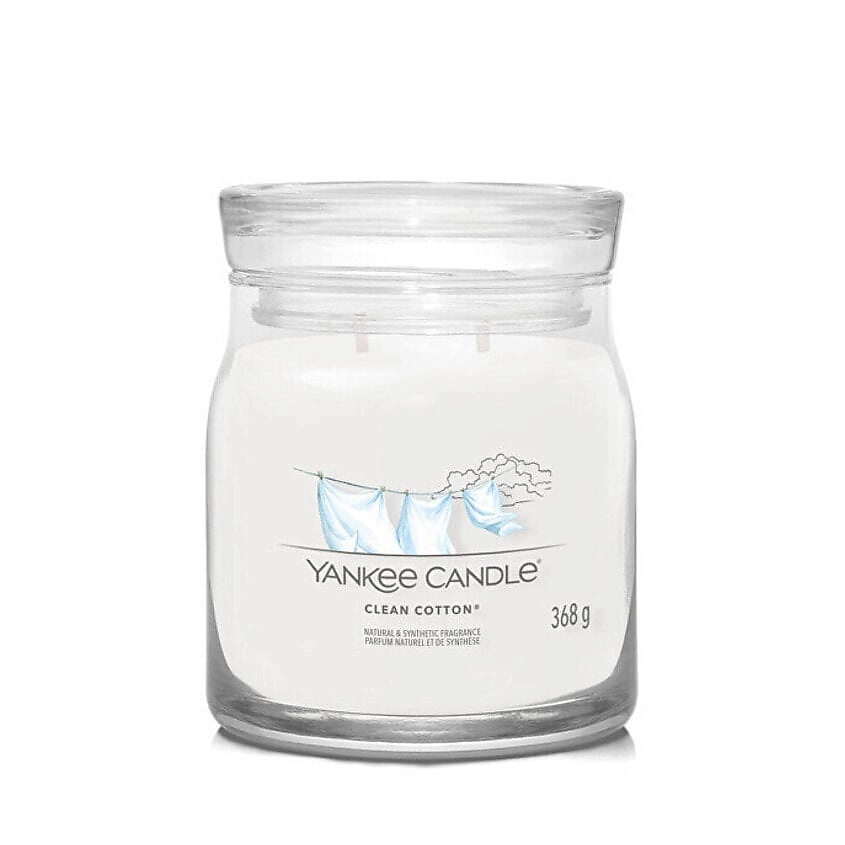 Изображение товара Ароматическая свеча Yankee Candle Clean Cotton 368 г свежий аромат хлопка