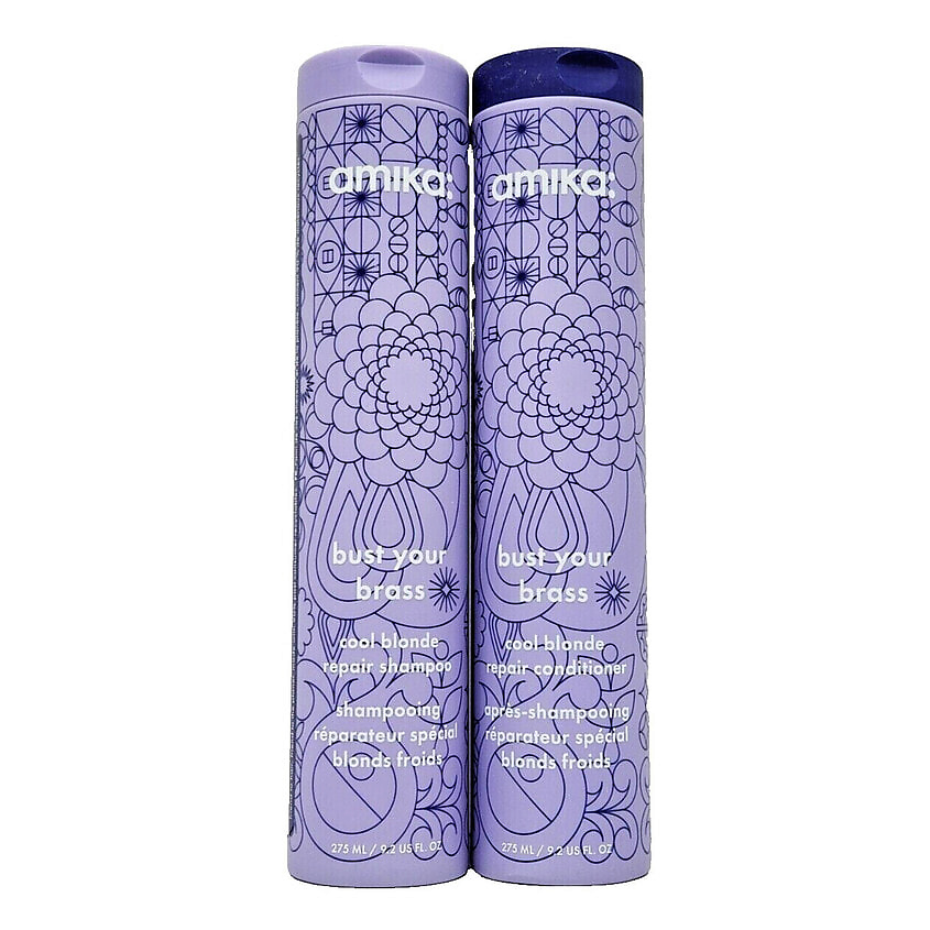 Изображение товара Amika Bust Your Brass Cool Blonde Repair Duo набор для ухода за осветленными и седыми волосами