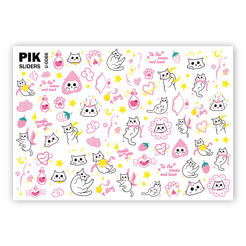 Изображение товара PIK Слайдеры для ногтей P-066 Котики - яркий маникюр