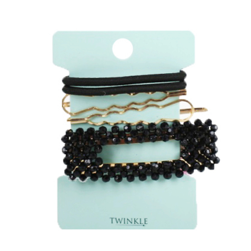 Изображение товара TWINKLE Набор заколок и резинок для волос Black+Gold, 5 шт.