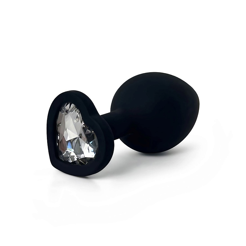 Изображение товара LE FRIVOLE Анальная пробка силиконовая черная с белым кристаллом в виде сердца Fantasy Toys, 1 шт.