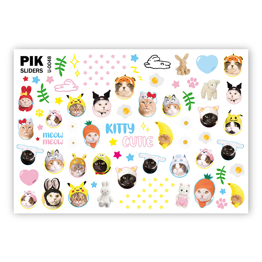 Изображение товара Слайдеры для ногтей P-048 Котики 1 шт яркий дизайн легко наносится