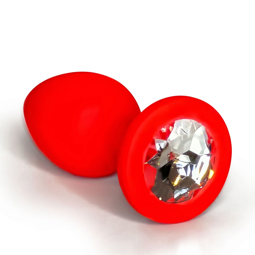 Изображение товара Силиконовая анальная пробка Fantasy Toys красная с белым кристаллом 7 см