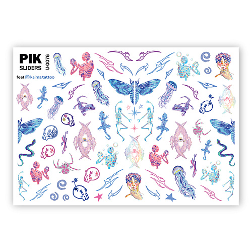

PIK Слайдеры для ногтей P-076 Тату и скелетики, Слайдеры для ногтей P-076 Тату и скелетики