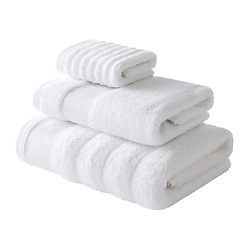 Набор Antibacterial Cotton Towels, полотенца для лица и тела 3 шт., размеры 30х50 см, 50х90 см, 70х140 см. Цвет: «Альпийский снег» (белый)