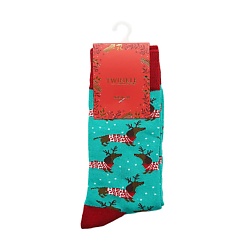 Носки женские, модель: XMAS DOG, цвет: бирюзовый