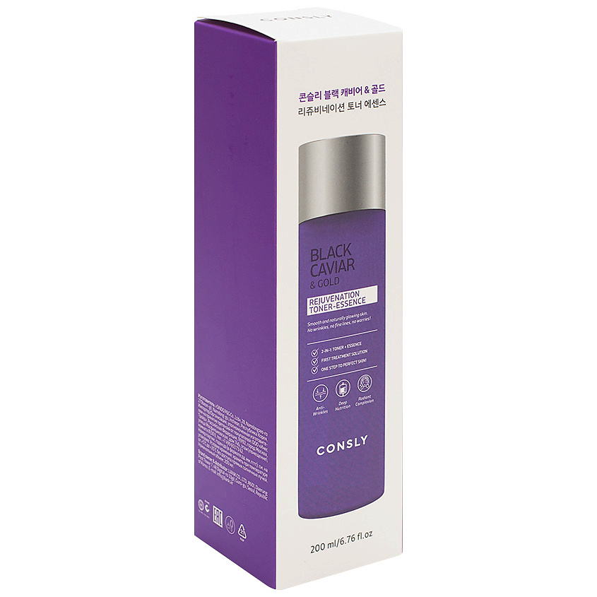 CONSLY Тонер-эссенция омолаживающий с черной икрой и золотом Rejuvenating Toner Essence With Black Caviar And Gold – фото 4