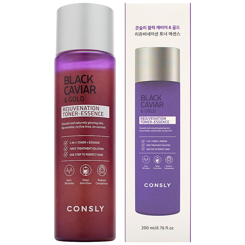 CONSLY Тонер-эссенция омолаживающий с черной икрой и золотом Rejuvenating Toner Essence With Black Caviar And Gold – фото 2