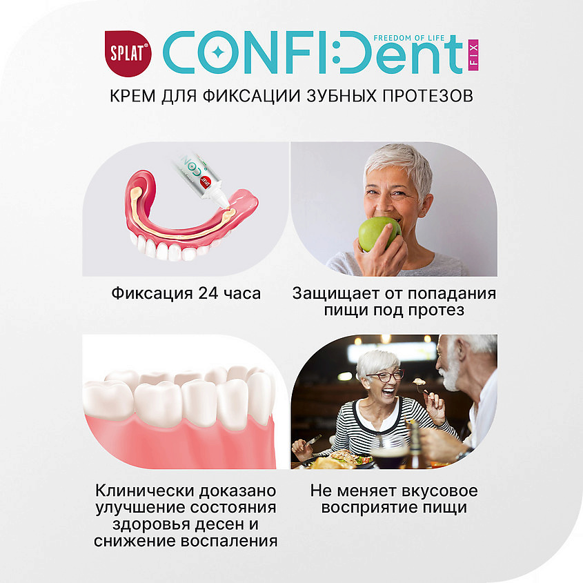 SPLAT Крем для всесторонней фиксации зубных протезов с нейтральным вкусом Confident Fix – фото 8