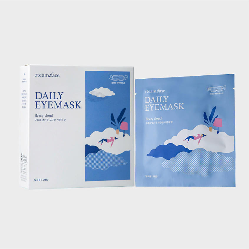 Изображение товара STEAMBASE DAILY EYEMASK FLEECY CLOUD Паровая анти стресс маска для глаз с ароматом жасмина, 5 шт.