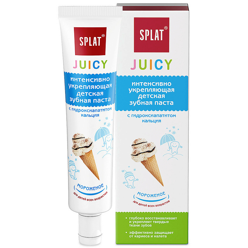 Изображение товара SPLAT Детская укрепляющая зубная паста с гидроксиапатитом "Мороженное" Juicy Ice-Cream, 35 мл