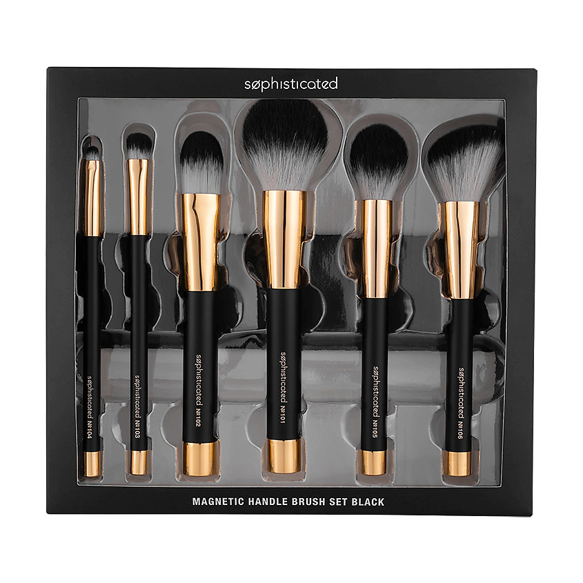 Изображение товара ЛЭТУАЛЬ Набор магнитных кистей для макияжа с подставкой Sophisticated Black, 6 шт.
