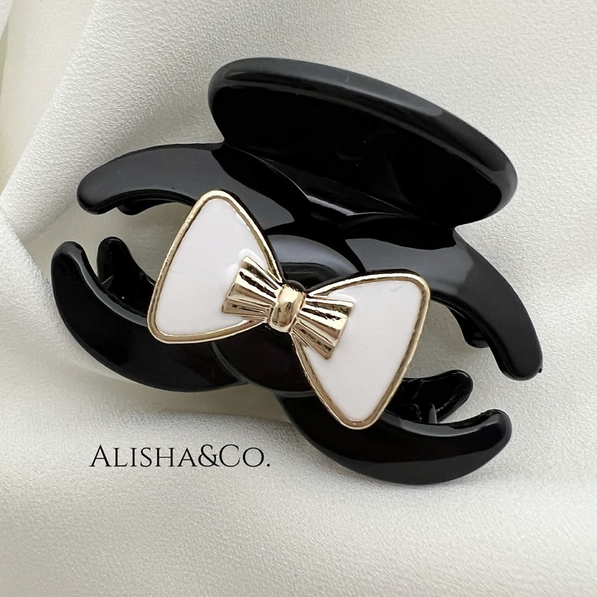 Изображение товара ALISHA&CO. Крабик для волос Коко Белый бантик, Черный