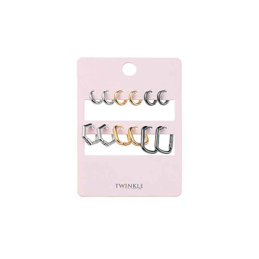 Изображение товара Набор сережек TWINKLE Modern Classic 6 пар серебро и золото