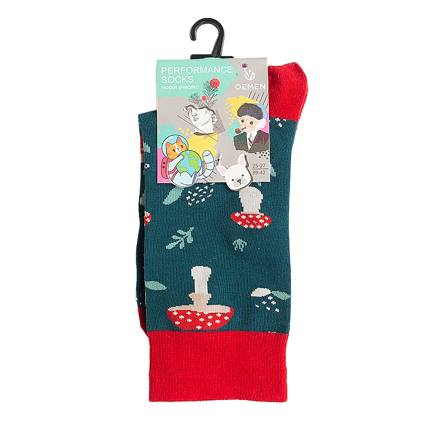 Изображение товара OEMEN Носки унисекс PM395 темно-зеленый/красный, Размер 23-25