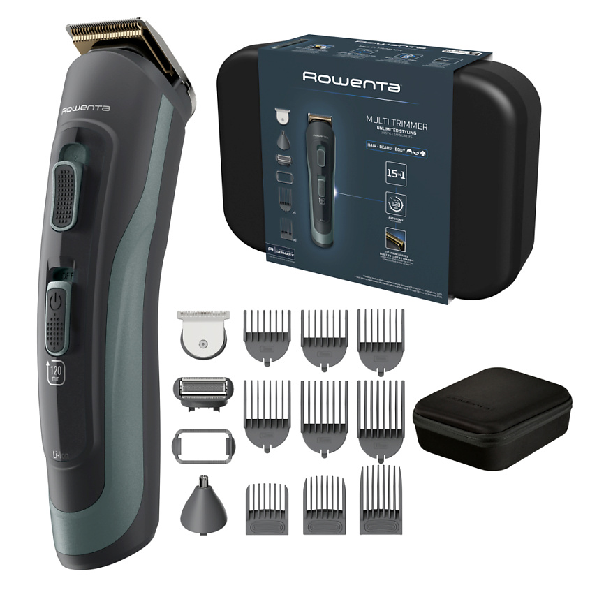 Изображение товара ROWENTA Мужской мультитриммер 15 в 1 Selectium TN9444E0, самозатачивающиеся лезвия из нержавеющей стали, 120 минут автономной работы, чехол для хранения в комплекте