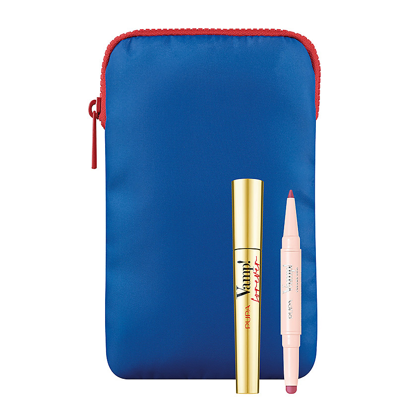 Изображение товара PUPA Подарочный набор с тушью для ресниц и помадой для губ с модным аксессуаром Vamp! Forever, 9 мл + 0,8 г + 1 шт