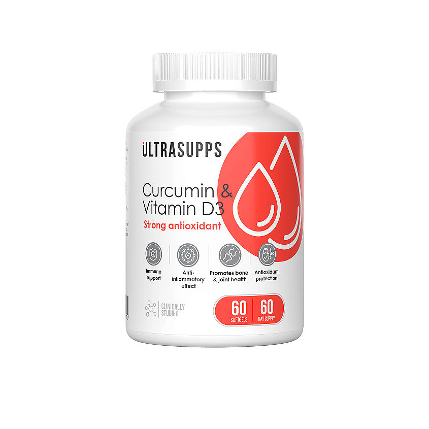 Изображение товара Куркумин и Витамин D3 Ultrasupps — противовоспалительный комплекс с укреплением иммунитета