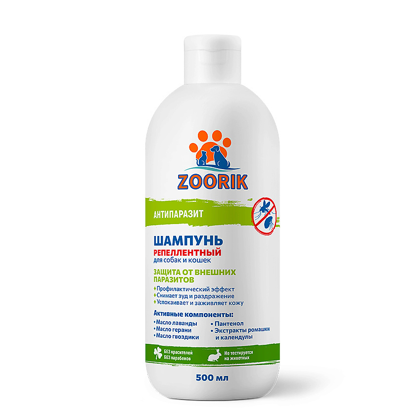 Изображение товара ZOORIK Шампунь от блох и клещей репеллентный для кошек и собак, 500 мл