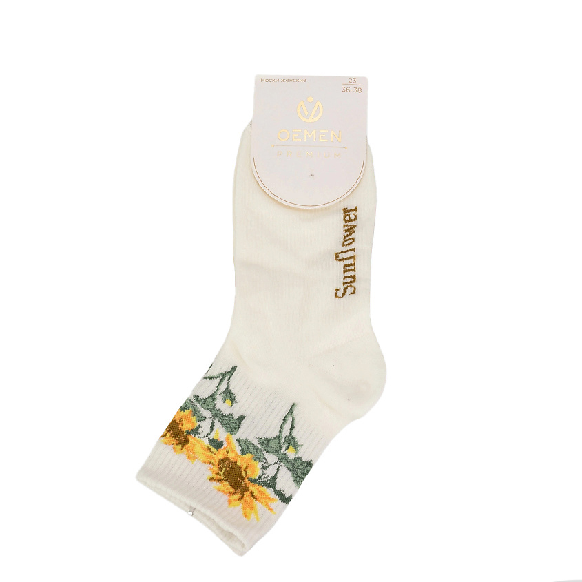 Изображение товара Женские носки OEMEN PW591 молочный хлопковые с цветочным принтом
