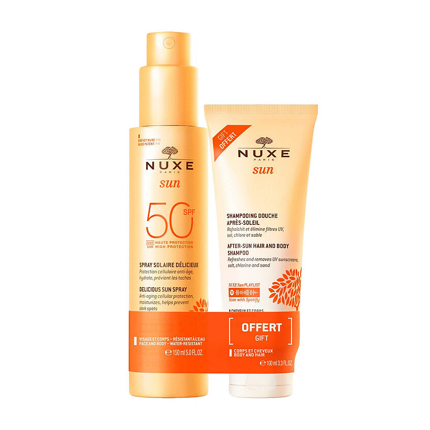 Изображение товара NUXE Набор Sun Care: Солнцезащитный спрей SPF50 + Гель-шампунь, 150 мл + 100 мл