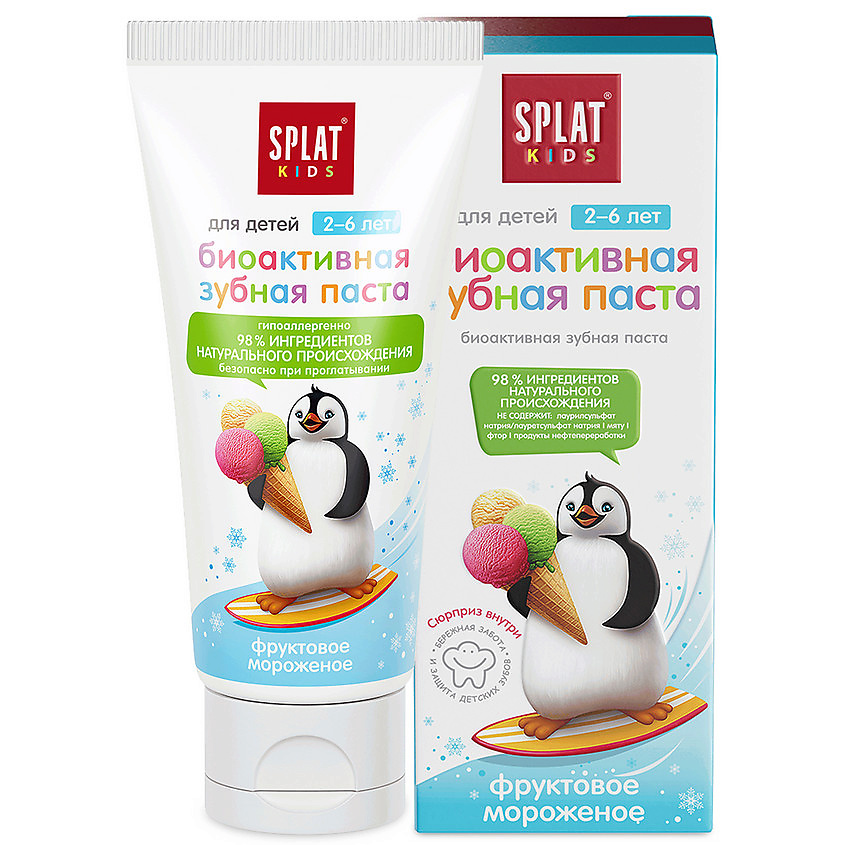 Изображение товара SPLAT Натуральная зубная паста для детей от 2 до 6 лет "Фруктовое мороженое" Kids Fruit Ice-cream, 50 мл