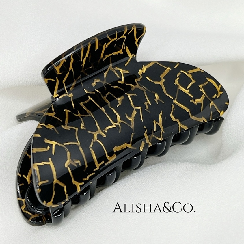 Изображение товара ALISHA&CO. Крабик для волос средний черный Black & Gold Shell, Черный