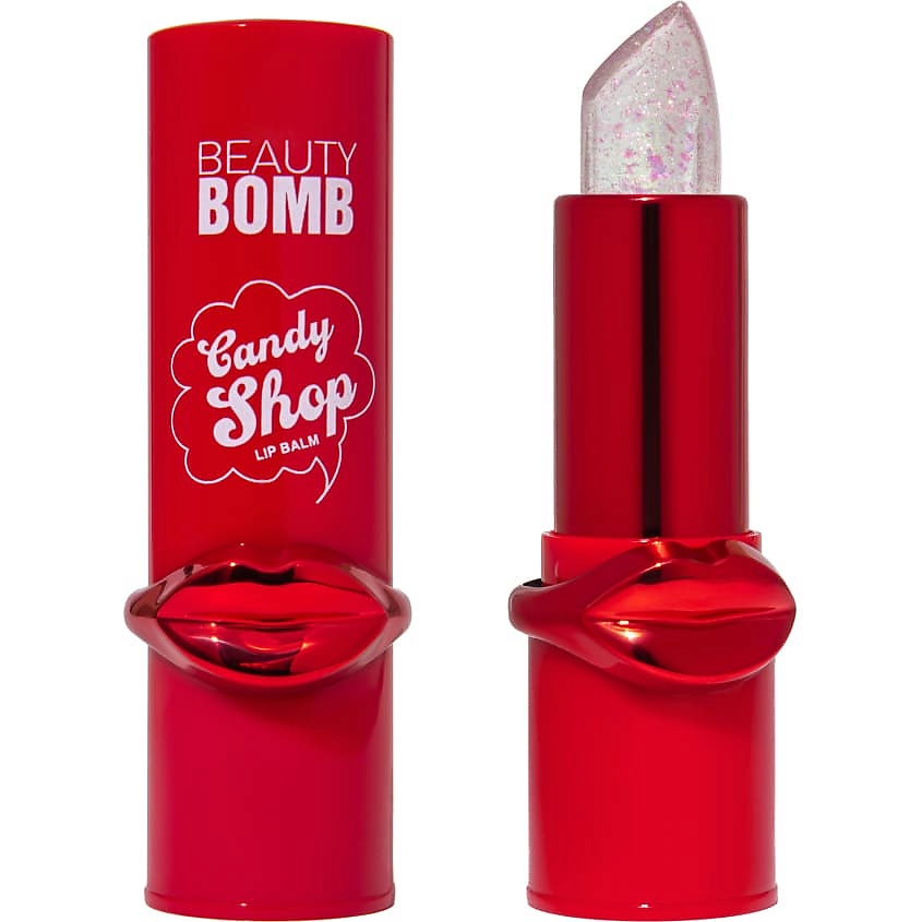 Изображение товара BEAUTY BOMB Бальзам для губ Candy Shop, тон 01 Rose Glitz, розовый с блестками, на губах прозрачный, 3 г