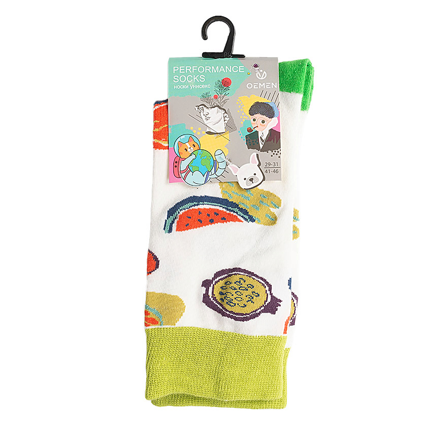 Изображение товара Носки OEMEN унисекс PM398 белый салатовый 25-27 размер