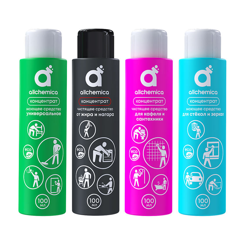 Изображение товара ALLCHEMICA Набор средств для уборки всего дома концентрат 4 рефила, 400