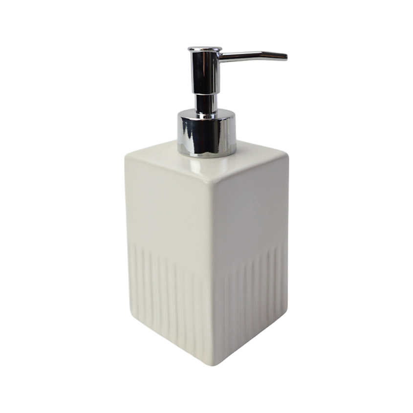 Изображение товара Диспенсер для жидкого мыла Cube белый из керамики со серебристым носиком