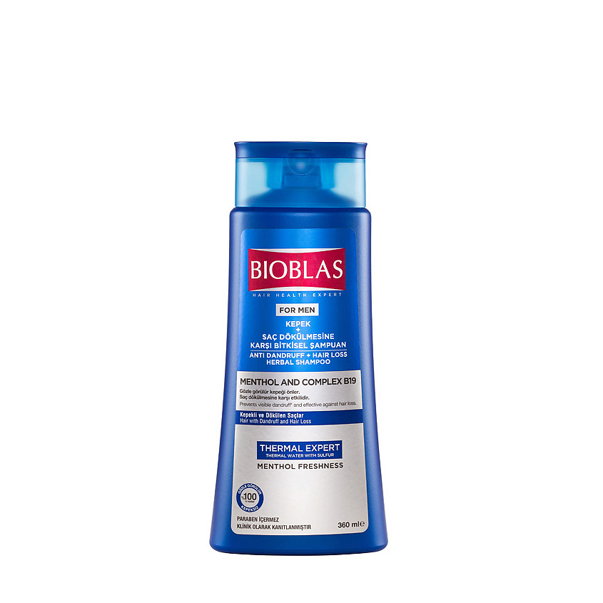 Изображение товара BIOBLAS Шампунь для мужчин против выпадения, против перхоти, с ментолом и комплексом В19 For Men, 360 мл