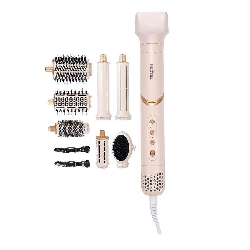 Изображение товара TELZEN Фен стайлер 8в1 профессиональный pink, в комплекте 8 насадок