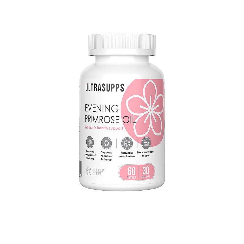 Изображение товара ULTRASUPPS Масло примулы вечерней Evening Primrose Oil, 60 капсул