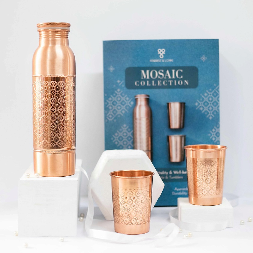 Изображение товара FORREST & LOVE Подарочный набор медной посуды МОЗАЙКА бутылка и стаканы, 900 мл, 2x300 мл